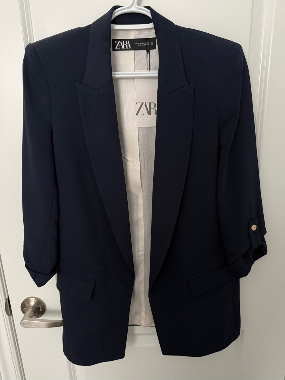 ZARA Navy Blazer with Rolled Sleeves